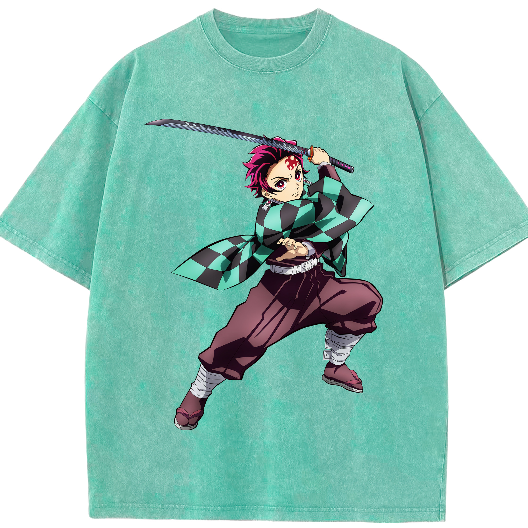 （画像用） 鬼滅の刃 竈門 炭治郎／かまど たんじろう Kamado Tanjirou 綿100% ヴィンテージ風 半袖Tシャツ（フロントプリント）